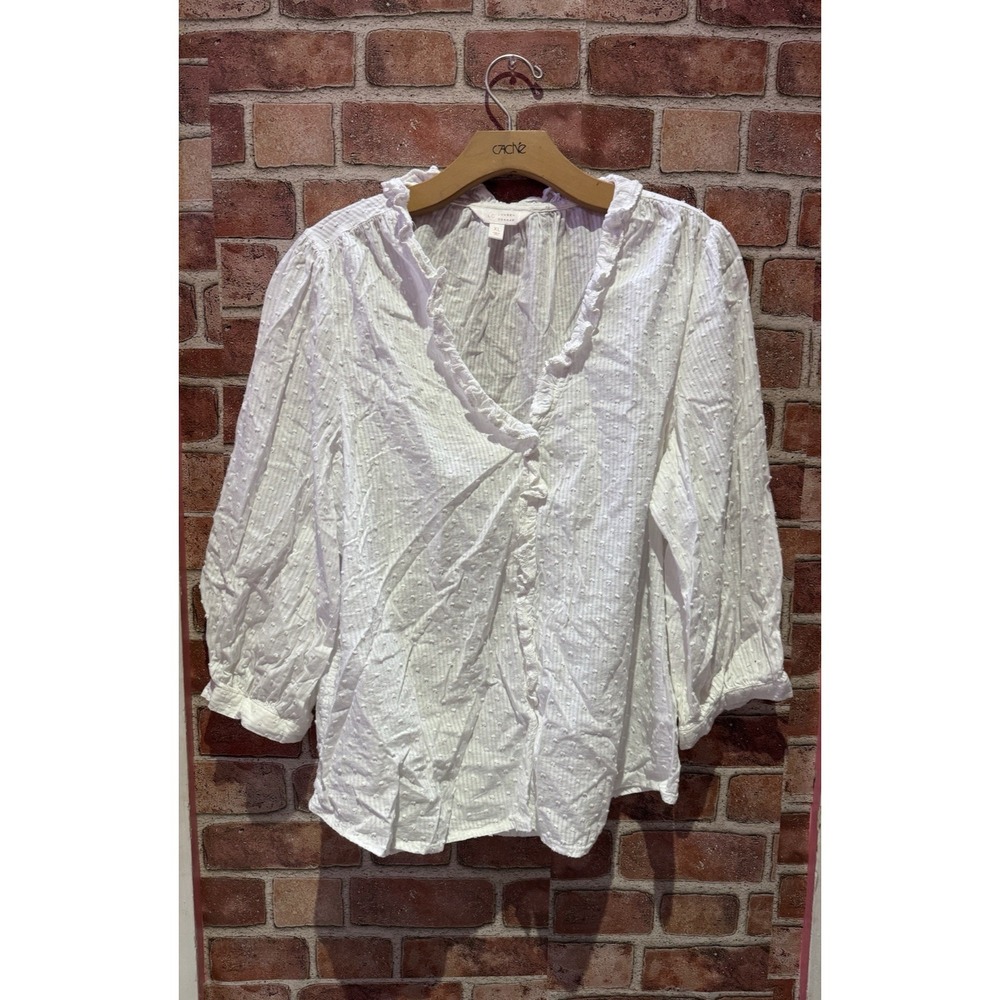 LC‎ Lauren Conrad Womens Top Size XL White Cotton Textured Dot Summer Blouse